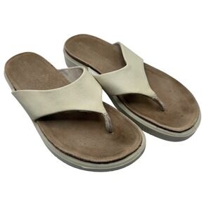 ECCO Corksphere Thong Sandals Womens 39 US 8 Cream Leather Slide
